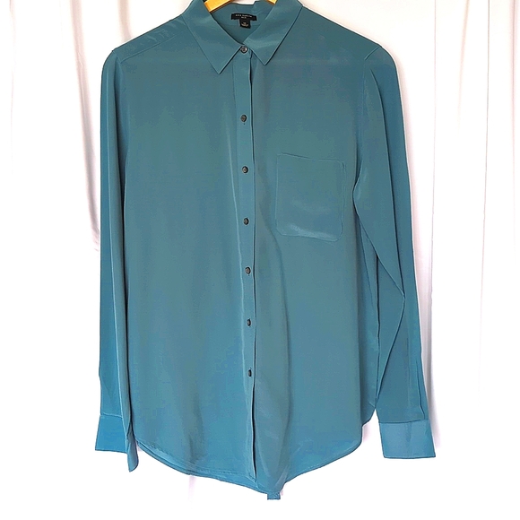 Turquoise 100% SILK Blouse - Picture 1 of 2